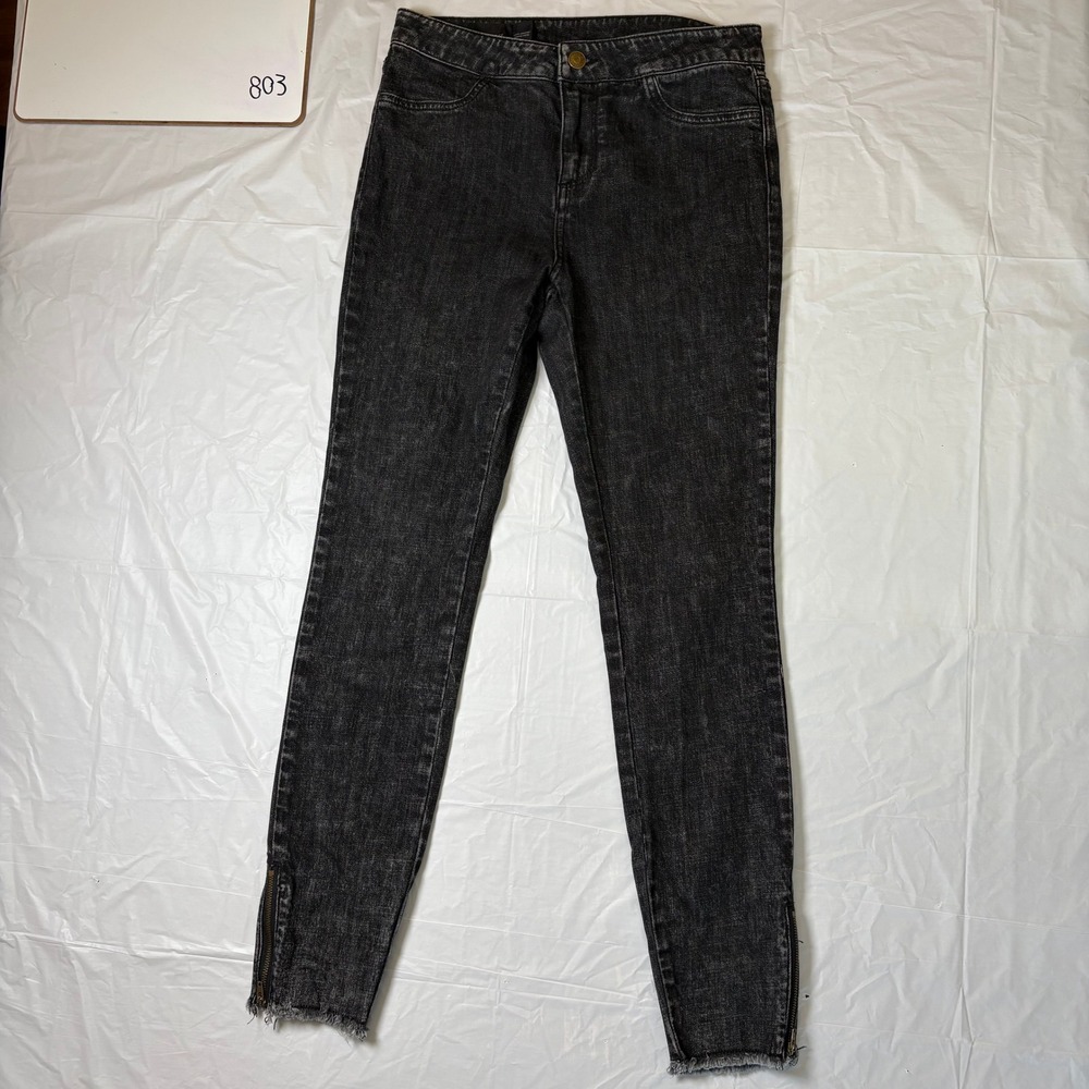 Armani Exchange Womens Black Faded Skinny Jeans Ankle Zip Raw Hem Size 29 x 28